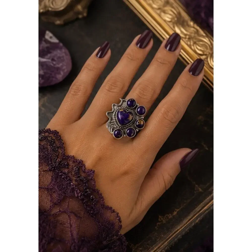 Southwestern Vintage-Heart Inspired Purple Spidy Stoness w gold highlight